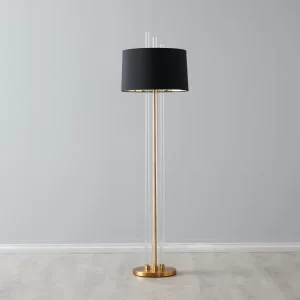 Cassy Polished Gold Floor Lamp - Black Fabric Lamp Shade