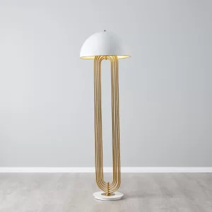 Diana Brushed Gold Metal Floor Lamp White Metal Shade