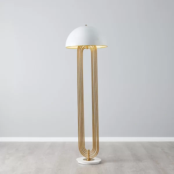 Diana Brushed Gold Metal Floor Lamp White Metal Shade