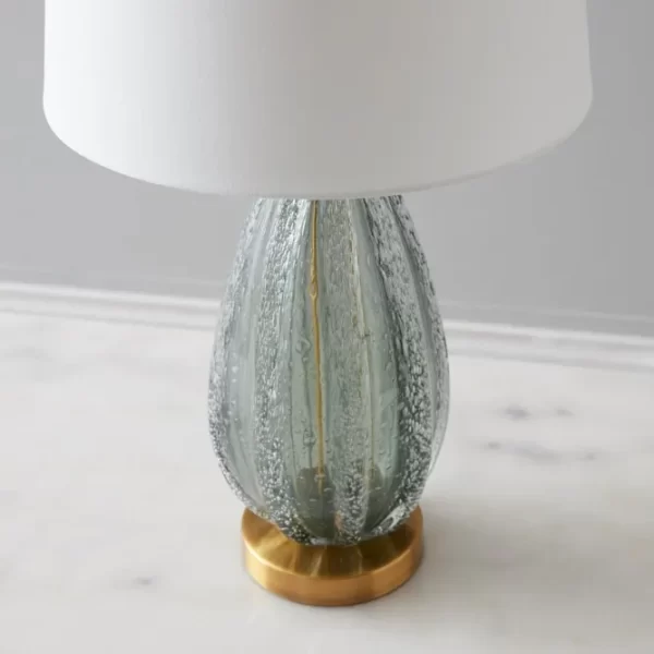 Dorian Brushed Bronze Coloured Glaze Sea Glass Table Lamp - White Linen Lamp Shade