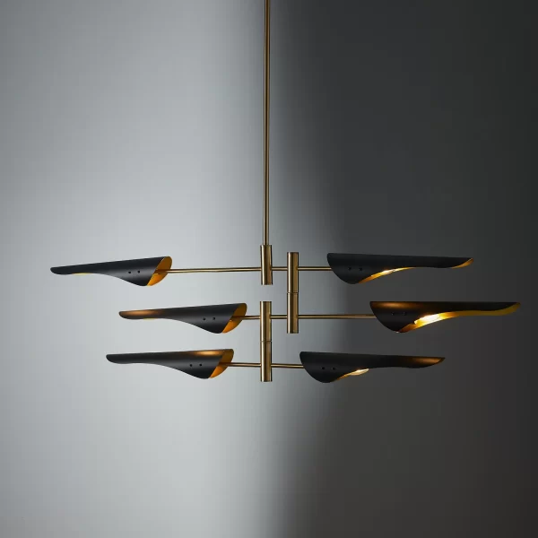 Ellis Brushed Gold Metal Chandelier Black Metal Shade