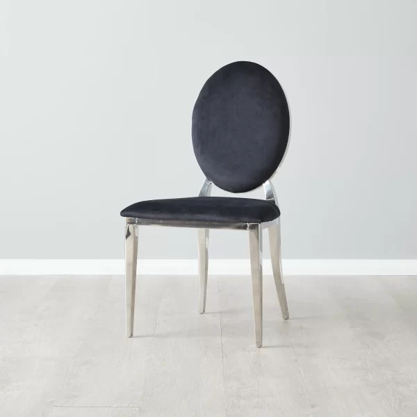 Flora Black Velvet Dining Chair - Stainless Steel Legs