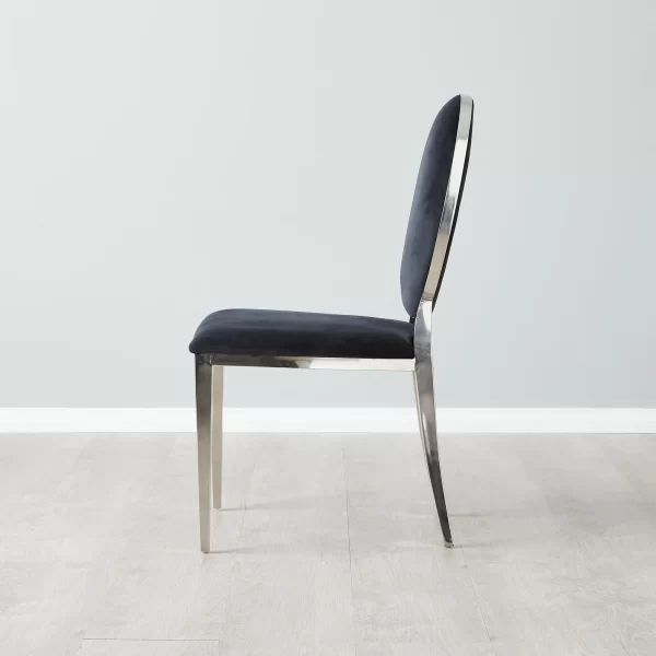 Flora Black Velvet Dining Chair - Stainless Steel Legs