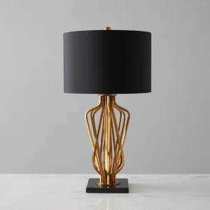 Franklin Brushed Bronze Metal Table Lamp - Black Fabric Lamp Shade