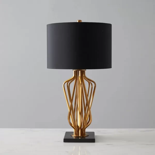 Franklin Brushed Bronze Metal Table Lamp - Black Fabric Lamp Shade