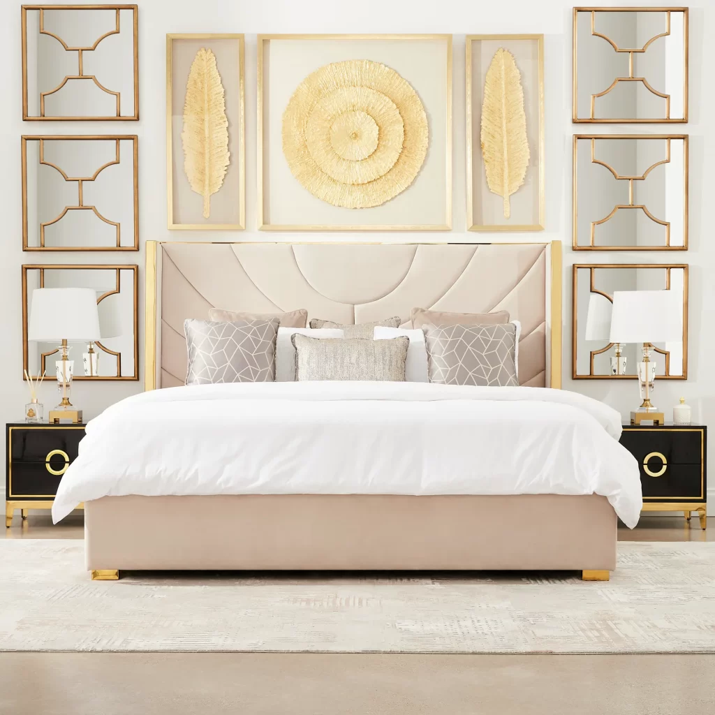 Gertrude Cream Velvet Queen Bed