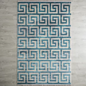 Greek Key Floor Rug - Blue Medium 200cm x 300cm