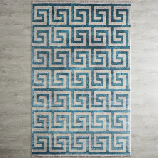 Greek Key Floor Rug - Blue Medium 200cm x 300cm