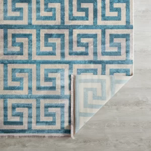 Greek Key Floor Rug - Blue Medium 200cm x 300cm