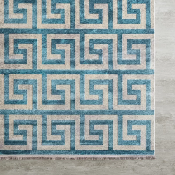 Greek Key Floor Rug - Blue Medium 200cm x 300cm