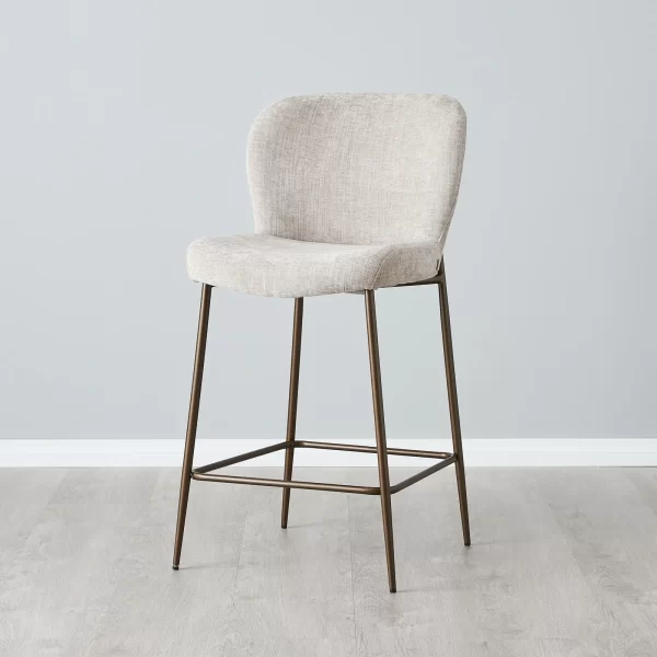 Hailey Vintage Grey Fabric 67cm Counter Stool - Bronze Metal Legs1