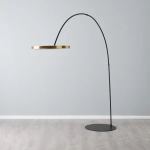 Halo Black Metal Floor Lamp-Brushed Gold Metal Ring