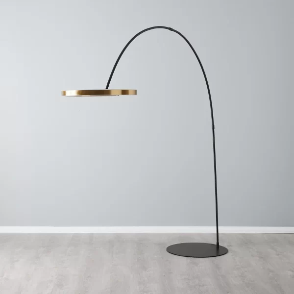 Halo Black Metal Floor Lamp-Brushed Gold Metal Ring