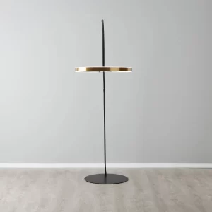 Halo Black Metal Floor Lamp-Brushed Gold Metal Ring