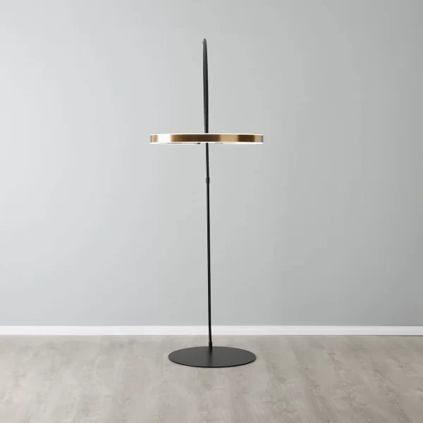 Halo Black Metal Floor Lamp-Brushed Gold Metal Ring