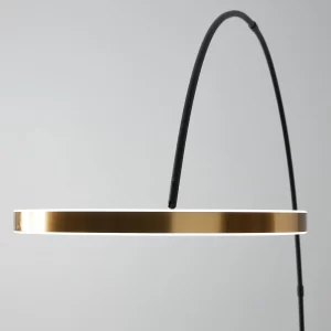 Halo Black Metal Floor Lamp-Brushed Gold Metal Ring