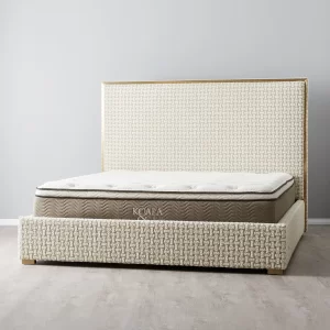 Harlow Light Sand Grey and White Boucle Queen Bed1