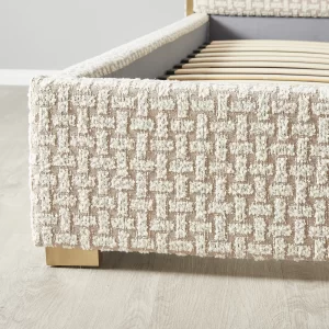 Harlow Light Sand Grey and White Boucle Queen Bed1