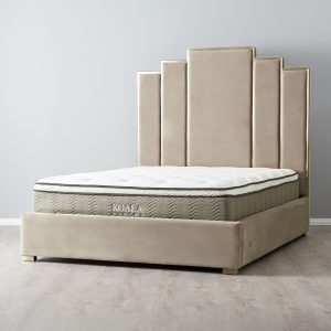 Jacques Beige Velvet Queen Bed - Brushed Champagne Gold Frame