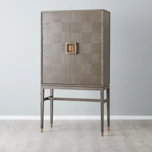 Kate Taupe Wooden Wine Display Cabinet - Brass Coloured Handles1