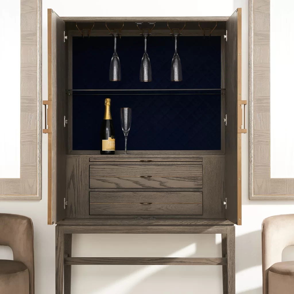 Kate Taupe Wooden Wine Display Cabinet - Brass Coloured Handles1