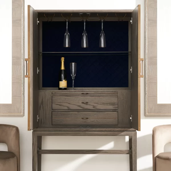 Kate Taupe Wooden Wine Display Cabinet - Brass Coloured Handles1