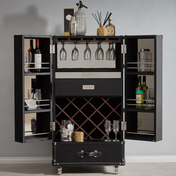 King Wine Black Leather Display Cabinet1