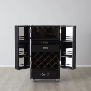 King Wine Black Leather Display Cabinet1