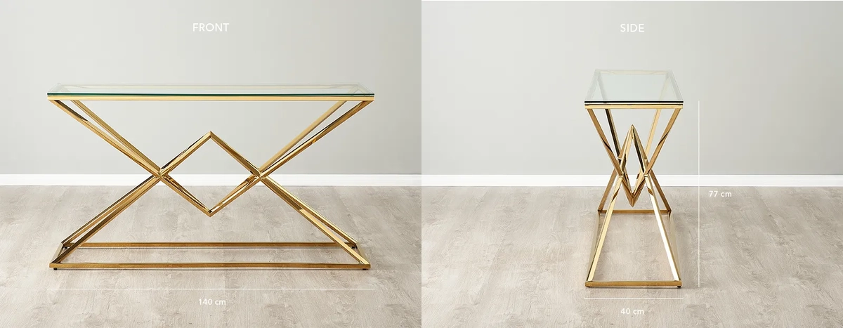 Knox Gold Console Table - Clear Glass Top