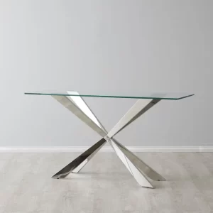 Lena Polished Stainless Steel Console Table - Glass Top1