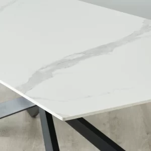 Lena White Sintered Stone Dining Table - Black Legs1