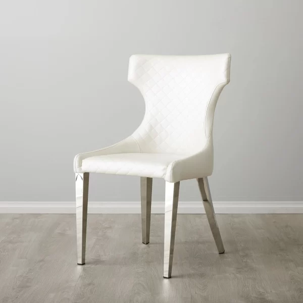 Louise Pearl White Vegan Leather Dining Chair - Stainless Steel Legs1