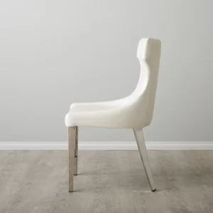 Louise Pearl White Vegan Leather Dining Chair - Stainless Steel Legs1