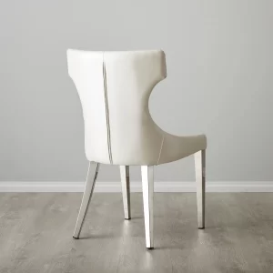 Louise Pearl White Vegan Leather Dining Chair - Stainless Steel Legs1