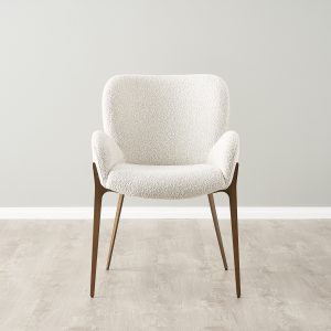 Milana Snow White Boucle Dining Chair - Brass Colour Metal Legs