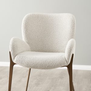 Milana Snow White Boucle Dining Chair - Brass Colour Metal Legs