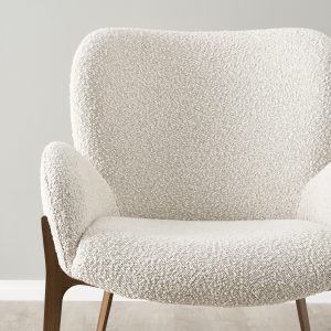 Milana Snow White Boucle Dining Chair - Brass Colour Metal Legs