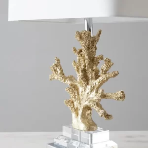 Nicholls Antique Gold Resin Table Lamp - White Linen Lamp Shade