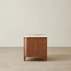 Portobello Dark Brown Ash Veneer Bedside Table - Pandora Brown Sintered Stone Top1