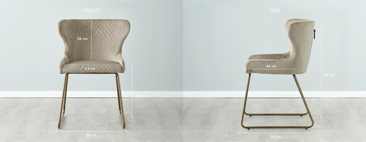 Quinn Beige Velvet Dining Chair - Brass Colour Legs