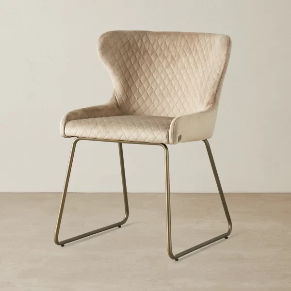 Quinn Beige Velvet Dining Chair - Brass Colour Legs