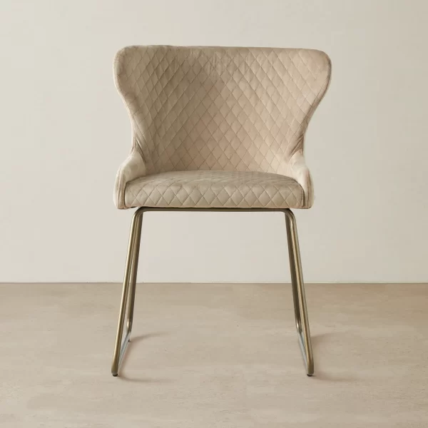 Quinn Beige Velvet Dining Chair - Brass Colour Legs