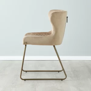 Quinn Beige Velvet Dining Chair - Brass Colour Legs