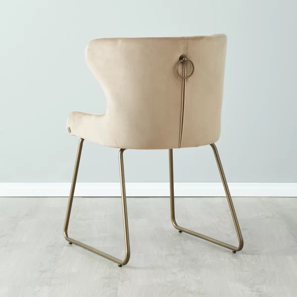 Quinn Beige Velvet Dining Chair - Brass Colour Legs