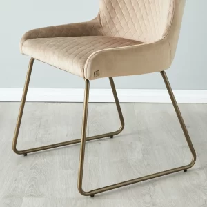 Quinn Beige Velvet Dining Chair - Brass Colour Legs