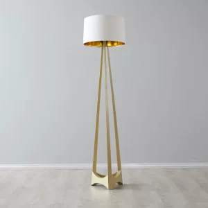 Rogers Matte Gold Floor Lamp - White Linen Lamp Shade