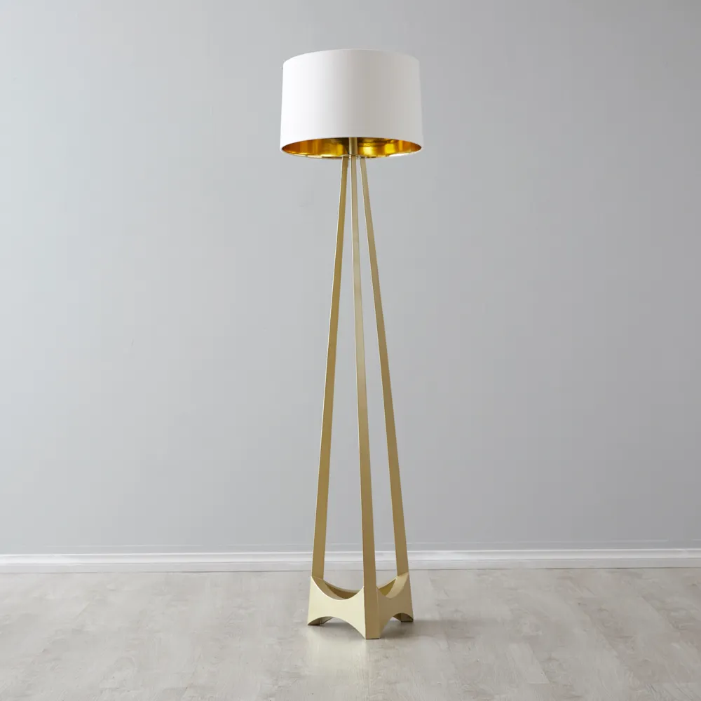 Rogers Matte Gold Floor Lamp - White Linen Lamp Shade