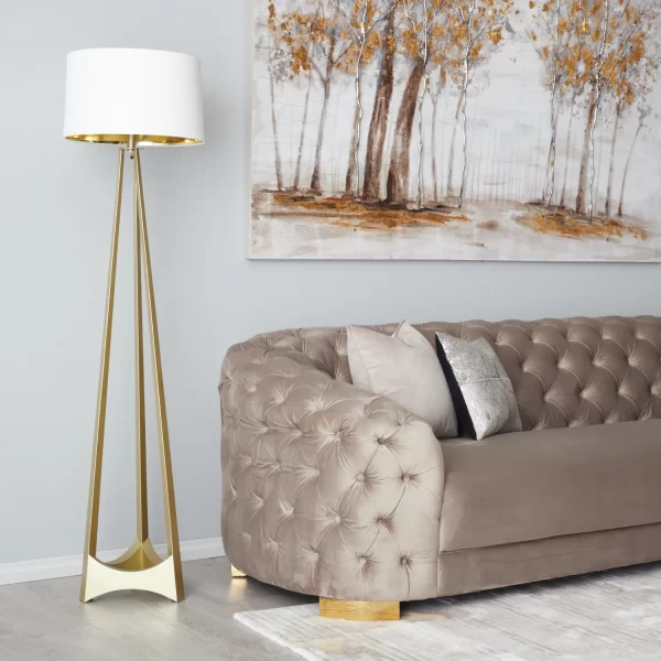 Rogers Matte Gold Floor Lamp - White Linen Lamp Shade1