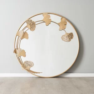 Round Gold Ginkgo Mirror