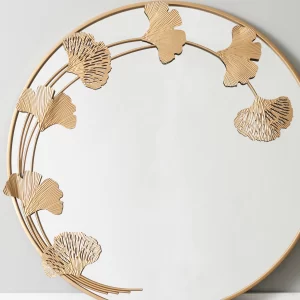 Round Gold Ginkgo Mirror